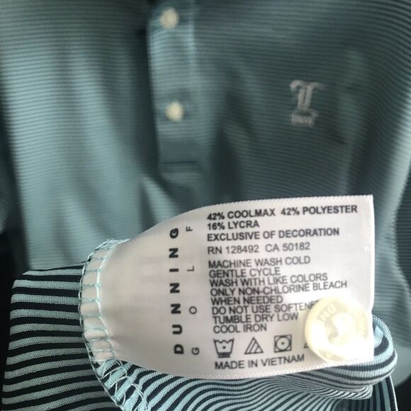 Dunning Golf Polo Men’s Large Short Sleeve Blue & Black Stripe Dri Fit 1901 - Picture 4 of 10